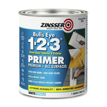 White, Zinsser Bulls Eye Water-Based 1-2-3 For All Surfaces Primer-315830, Quart