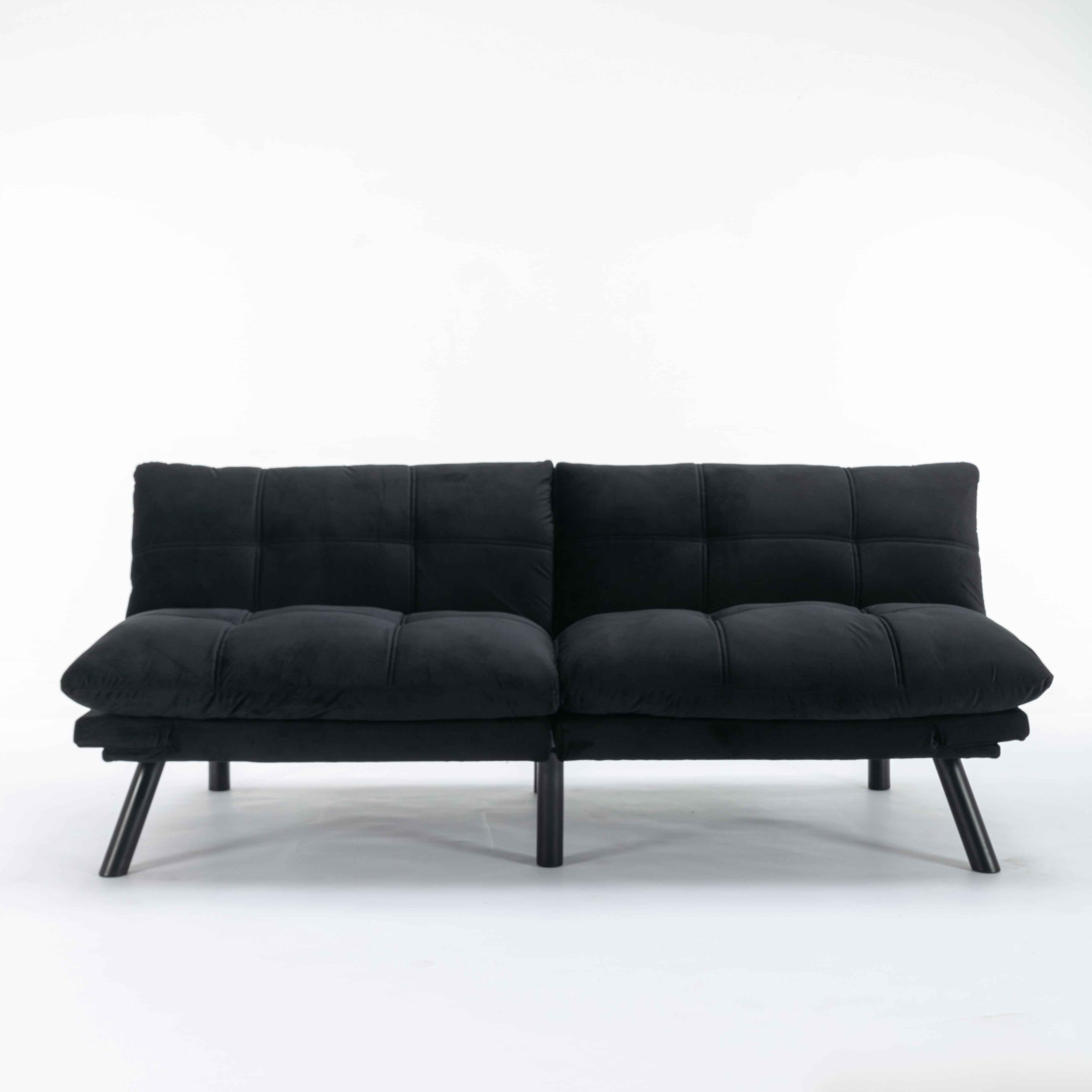 Convertible Folding Sofa Bed, Adjustable Armrest and Backrest, Black, 70.87 Inch Length, Upholstered Fabric, 2-Seater, Modern Design for Small Living Room Bedroom Apartment Office