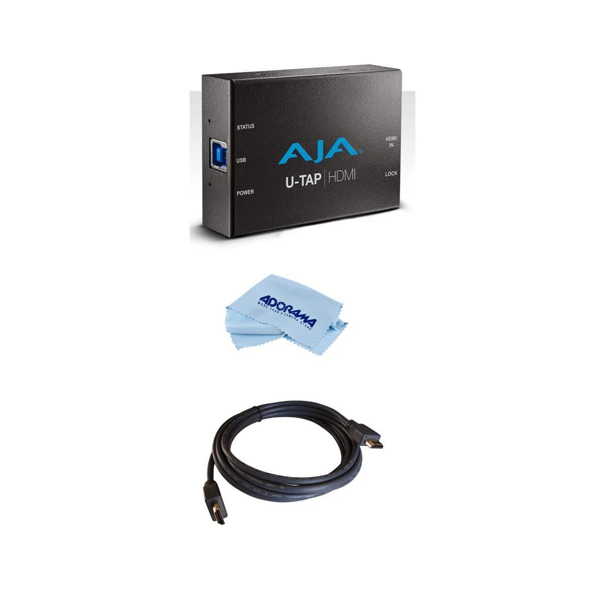 AJA U-TAP HDMI Simple USB 3.0 Powered HDMI Capture - With HDMI (M) to HDMI  (M) Cable, 6', Microfiber Cloth
