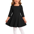 thumbnail image 2 of Wilark Toddler Girls Dress Long Sleeve Casual Knitting Cotton Square Neck Fall A Line Dress Black 3 T, 2 of 7