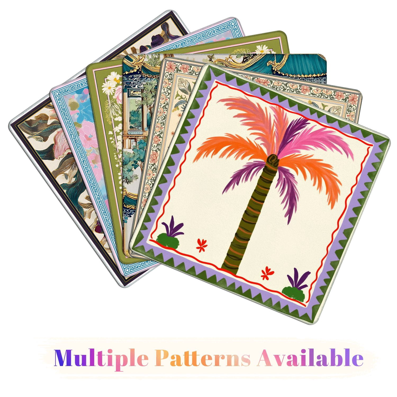 Mahjong Mat 31.5" x 31.5" Colorful Tropical Palm Tree Orange Purple Leaves Decorative Frame Non-Slip Noise Reduction American Mahjong Tiles Table Cover for Dominoes Poker Card Board Games Gift
