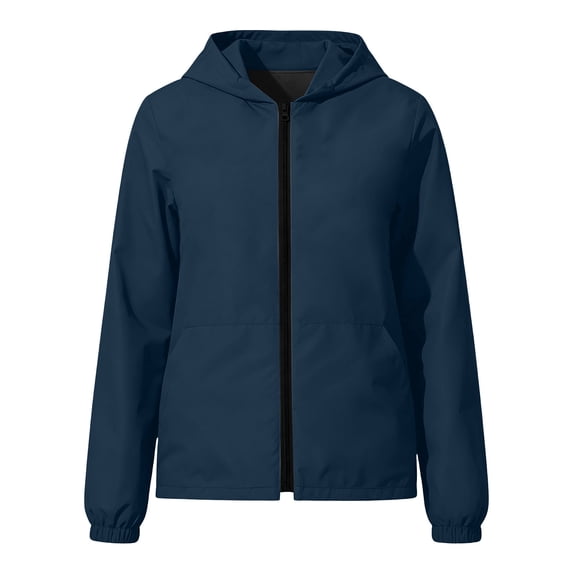FSYBOA Girls Windbreaker Jackets, Drawstring Waterproof Full Zip Long Sleeve Hooded Outerwear Navy Size 13-14T