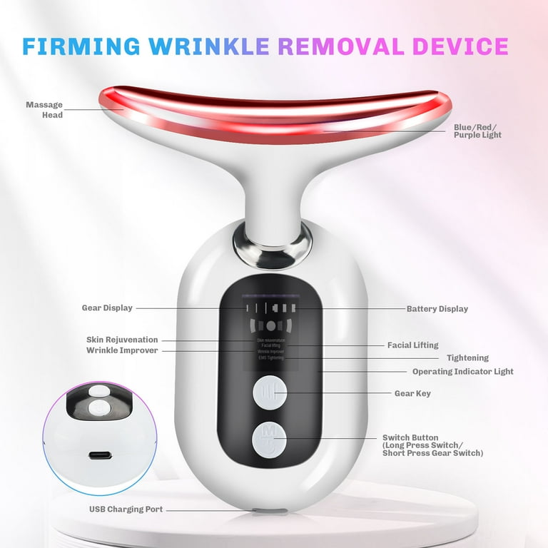 Firming Wrinkle Removal Device for Neck Face, Double Chin Reducer Machine with 45 +5℃ Heat & 3 Color Modes for Skin Care, Face Lift, Improve, Smooth Firming Wrinkle Removal Device for Neck Face, Double Chin Reducer Machine with 45 +5℃ Heat & 3 Color Modes for Skin Care, Face Lift, Improve, Smooth