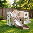 thumbnail image 3 of TLSUNNY 9-in-1 Kids Slide Set with Climber, Basketball Hoop, Telescope & Tunnel, Freestanding Indoor Outdoor Slide Playset, for Boys & Girls, 3 of 11