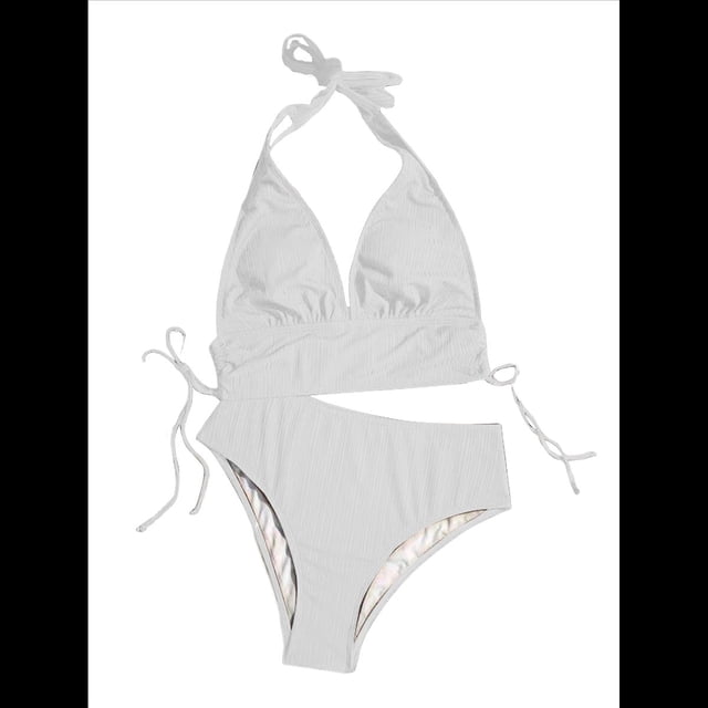 Conjuntos de Bikini para Mujer, de Cintura Alta, Acanalados, con Cuello Halter y Cordón Fruncido, de Dos Piezas. M