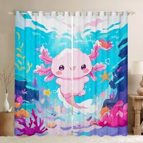 Castle Fairy Cute Marine Salamander Blackout Curtains Set of 2 (52x84 Each) for Preppy Children Teens,Ocean Animal Axolotl Window Curtains,Underwater World Curtains and Drapes