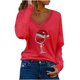 thumbnail image 1 of Camiseta de manga larga con cuello en V para mujer a la moda, blusa holgada con estampado navideño de otoño, Tops Fridja  FKASFK3733, 1 of 5