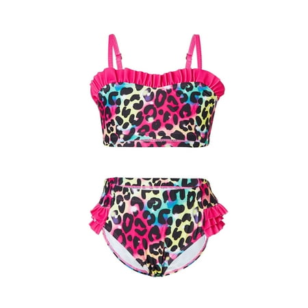 

TAIAOJING Baby Girl 2-Piece Bikini Swimsuit Summer Cute Crisscross Back Leopard Floral Print Bathing Suit 5-6 Years