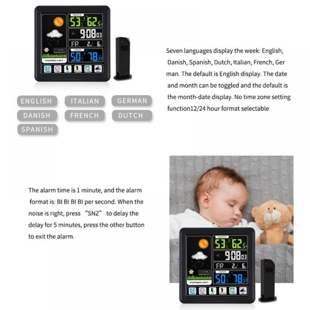KEINXS Full Weather Clock Weather Station Indoor Outdoor Color Display Weather Atomic Clock