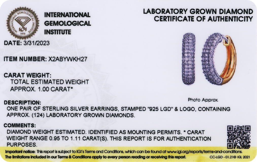 Forever Facets 1.00 CT TW Lab Grown Diamond Hoops in 18k Gold over Sterling Silver, Adult Female