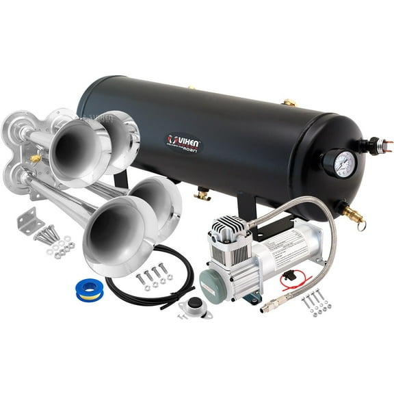 Vixen Horns Train Horn Kit for Trucks/Car/Semi. 200psi Air Compressor 3 Gallon Tank 4 Trumpets. 12v VXO8330/4114