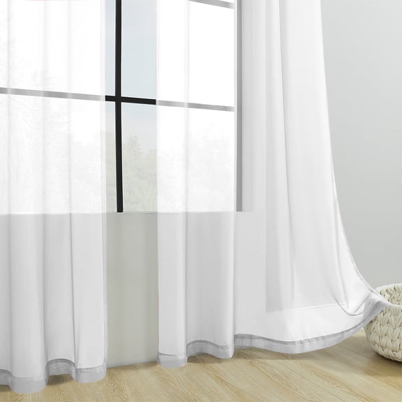 Gallickan Solid Sheer Curtains, Polyester Semi Shade Window Drapes 84 Inch, Rod Pocket Living Room Decorative Panel, White