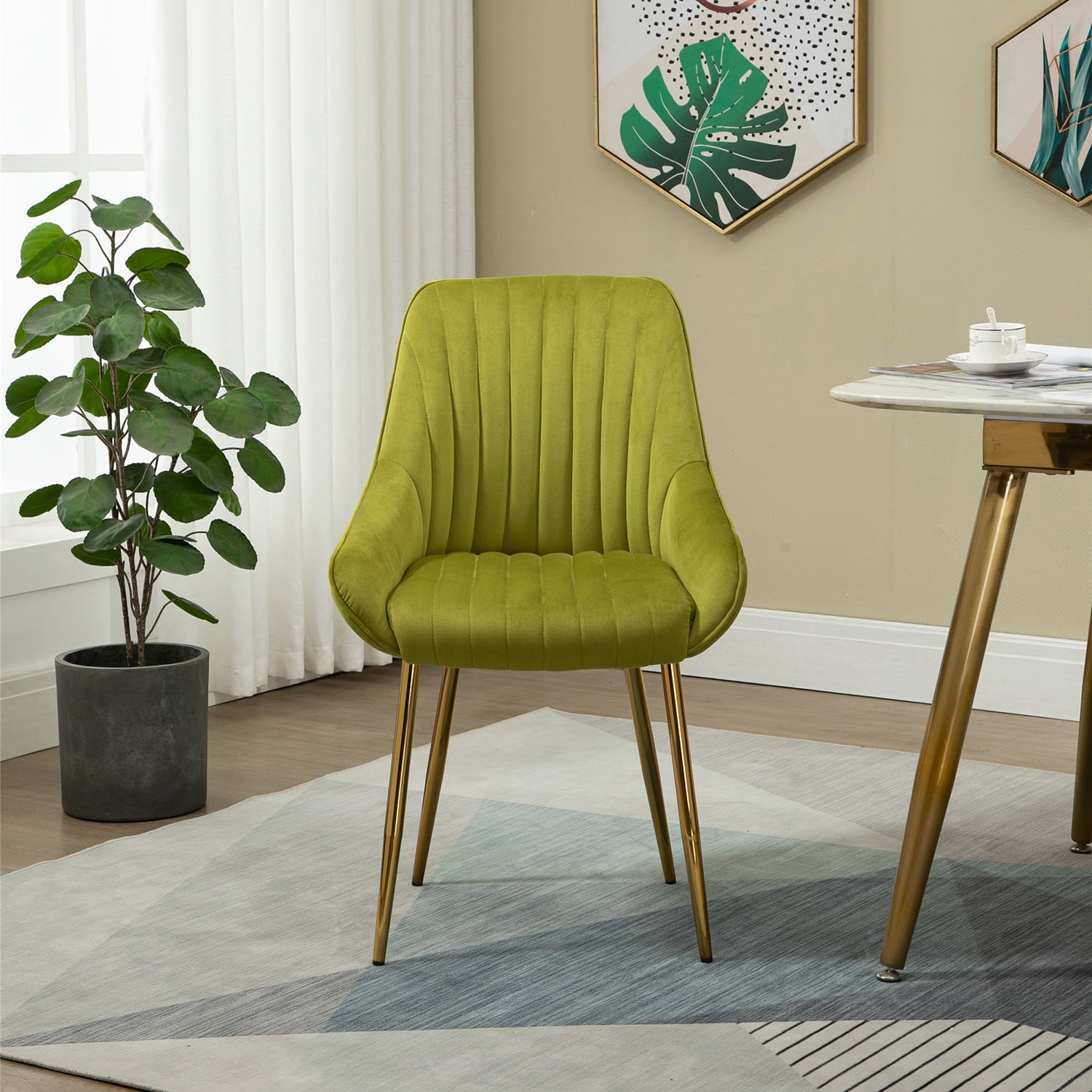 Kepooman Modern Mid-Century Side Chair with Natural Metal Legs for Kitchen, Living Dining Room, Set of 1, Green Kepooman Modern Mid-Century Side Chair with Natural Metal Legs for Kitchen, Living Dining Room, Set of 1, Green