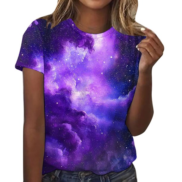 Blusas para las Mujeres Casual de Manga Corta Cuello Redondo Estampado de Poliéster Blusa, Top de Moda para la Primavera Verano Diario Y Fiesta