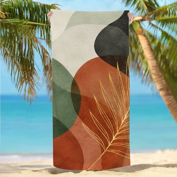 RKSupls Gilded Palm On Abstract Earth Tones  Quickly Absorb Moisture Beach Towel - Machine Washable Ultra-Soft Microfiber, Ideal for Bathroom beach yoga  30x60 in