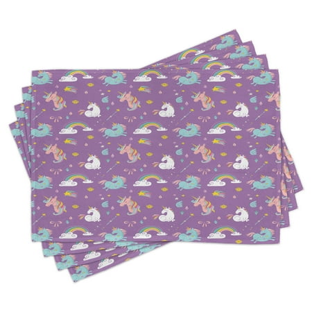 

Magical Placemats Set of 4 Unicorn and Rainbows Diamonds Wand Pattern Nursery Baby Girl Legendary Creature Print Washable Fabric Place Mats for Dining Room Kitchen Table Decor Multi by Ambesonne