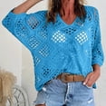 thumbnail image 2 of successthop Crochet Sweaters for Women Plus Size Long Sleeve V Neck Tops Pullover Knitwear Winter Casual Clothes Blue, 2 of 6