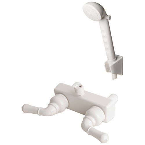 Builders Shoppe 3220WT/4120WT RV/Motorhome Replacement Non-Metallic Two Handle Shower Faucet Valve Diverter with Matching Hand Held Shower Set White Finish