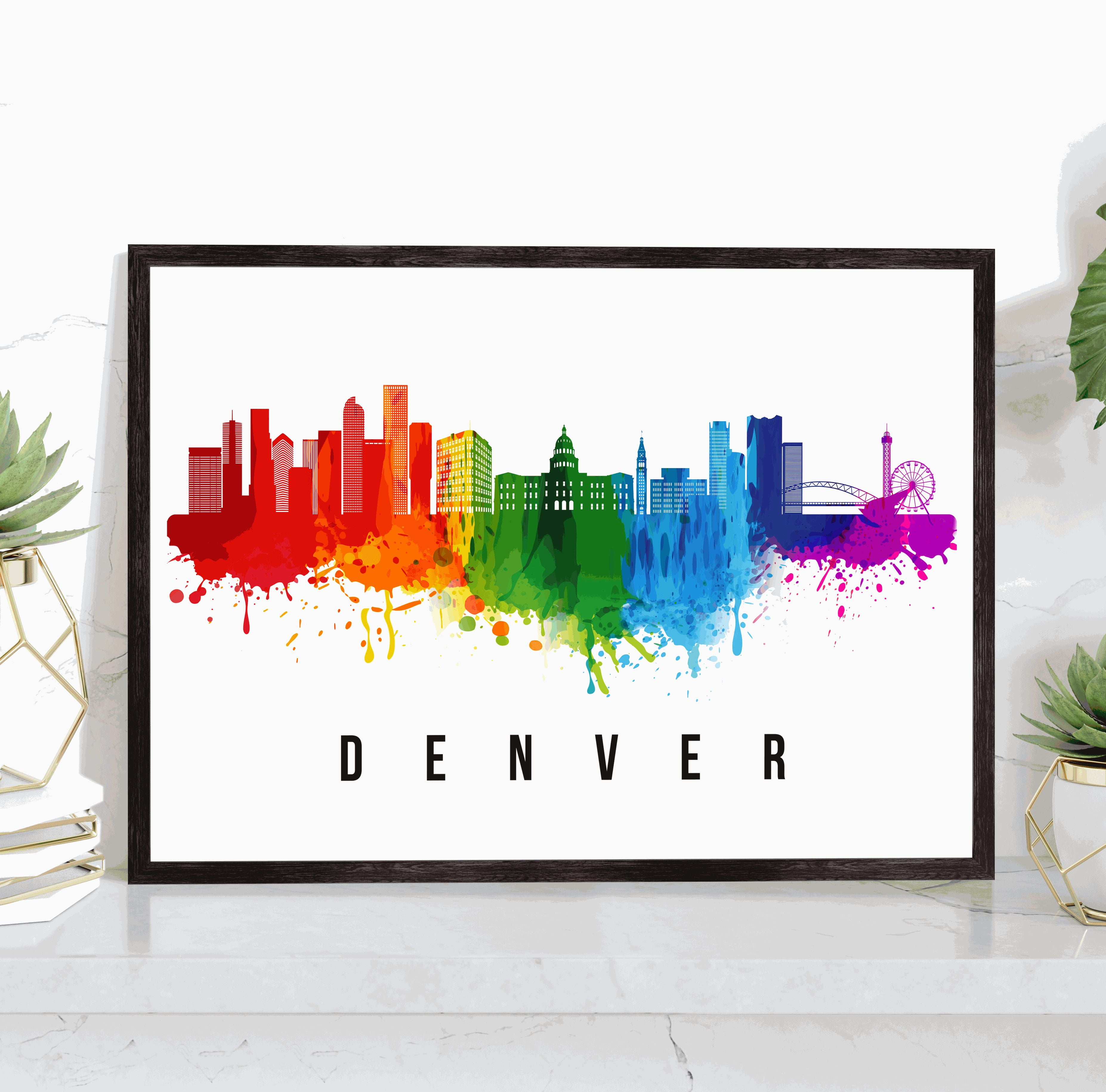 Pera Print Denver Skyline Colorado Poster, Denver Cityscape Painting