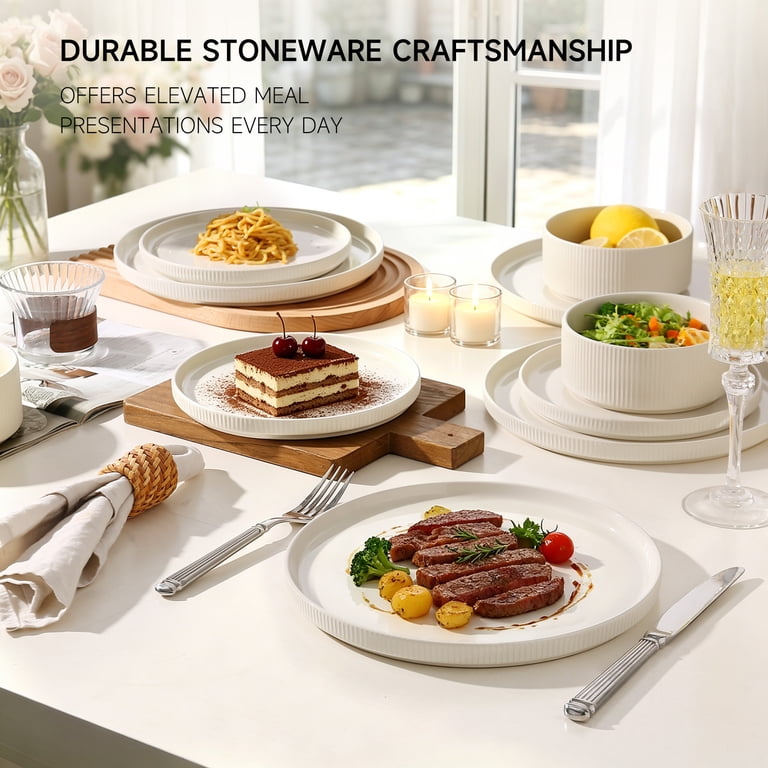 ALOFMO 16-Piece Stoneware Dinnerware Set for 4, Durable Ceramic