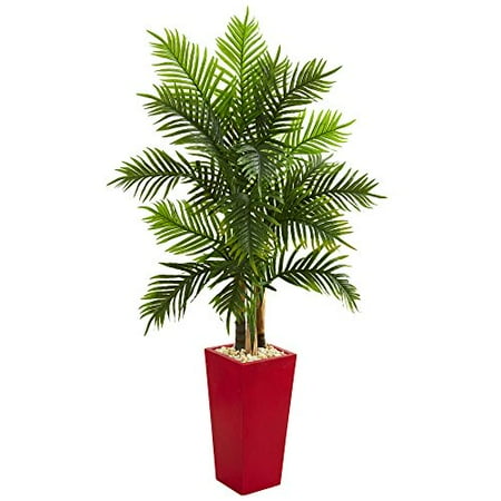 Nearly Natural artificial indoor 5.5' Areca Palm Artificial Tree in Red Planter (Real Touch)