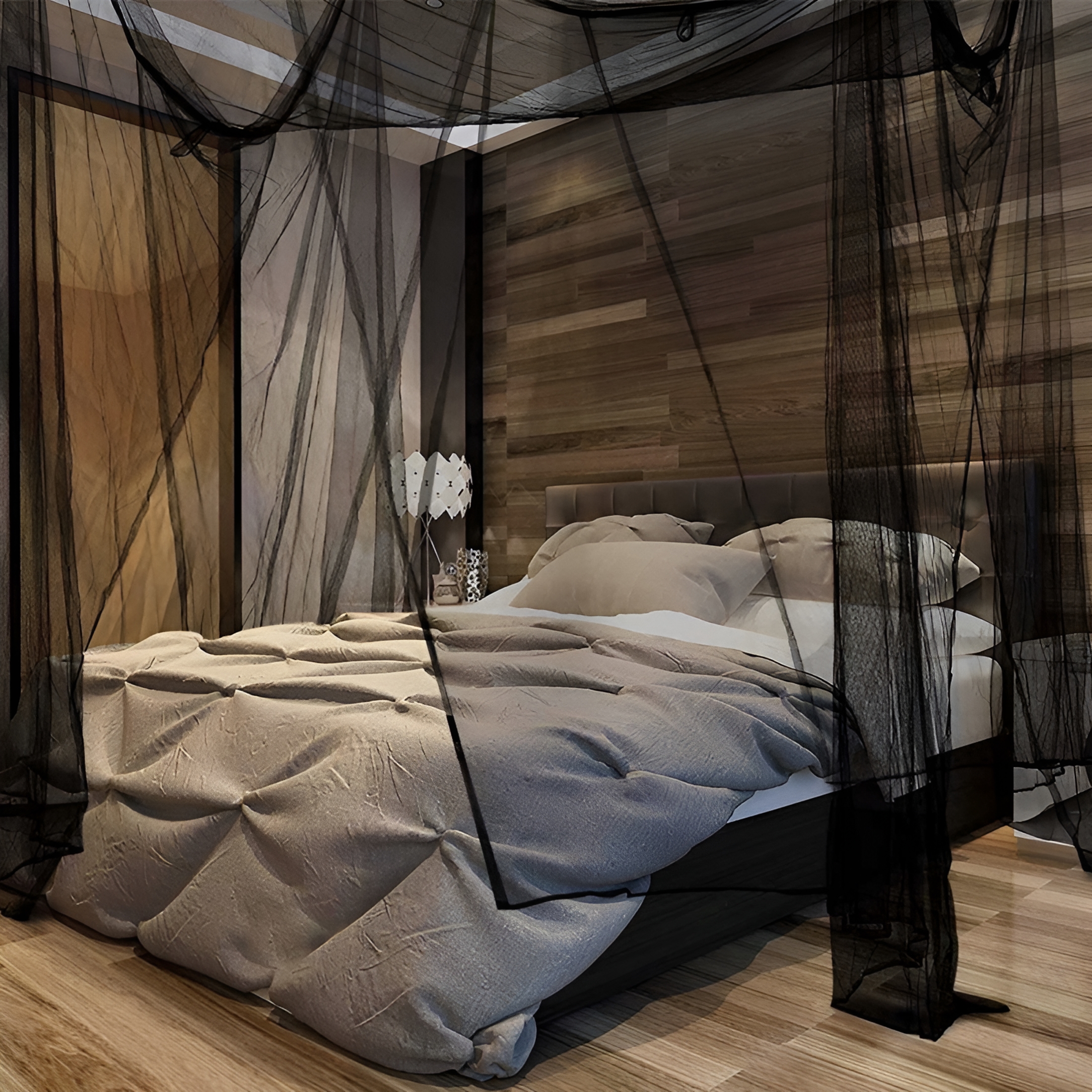 AUQ 4 Corners Post Canopy Bed Curtains - Bed Canopy for Queen Size Bed,Princess Canopy for Girls Bed,Canopy Bed Drapes for Adults,Luxurious Mosquito Net Bedroom Decor,Bed Drape Elegant Mosquito Net