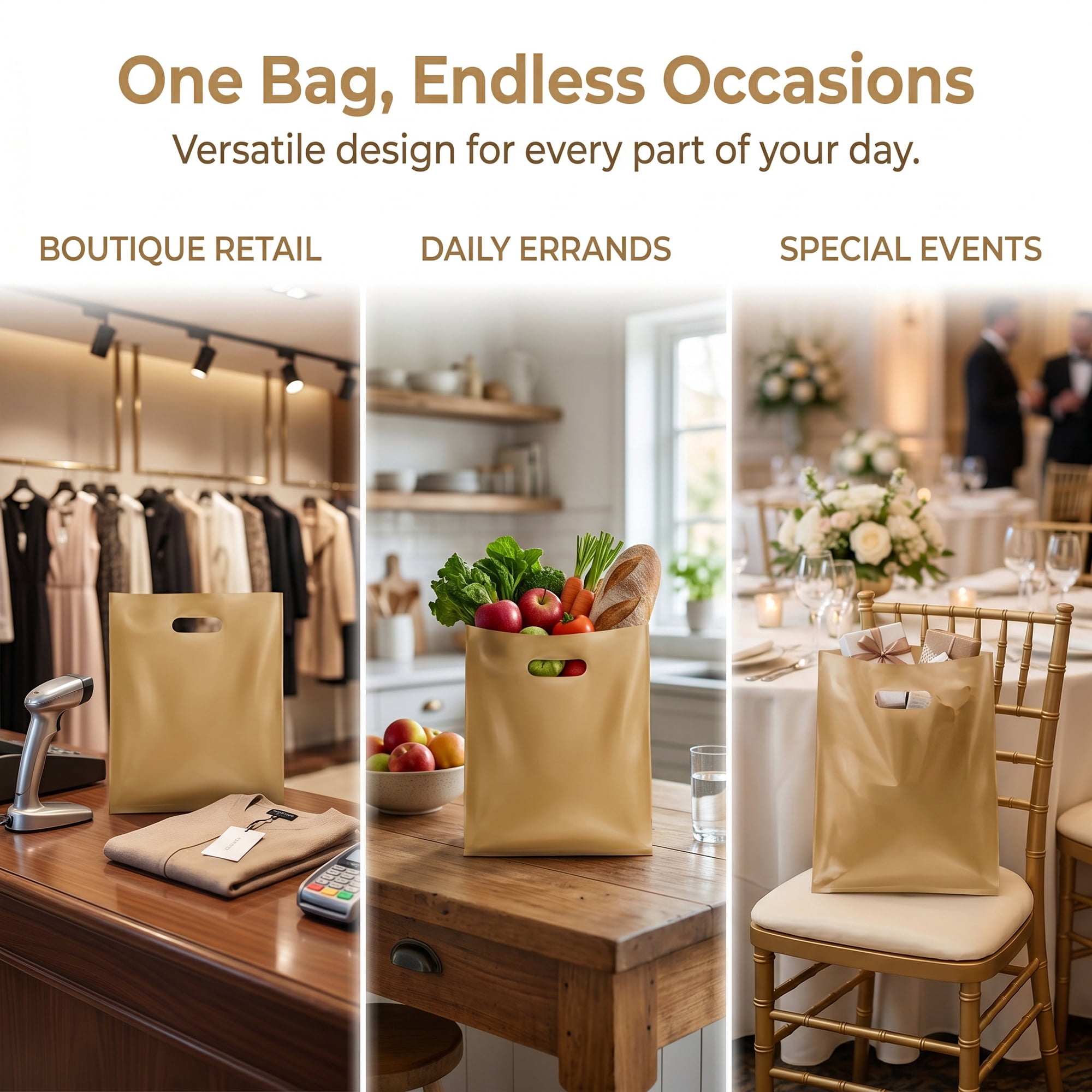 Unique Bargains 50Pcs Premium Waterproof Gift Bags Gold 9.8" x 13.8"