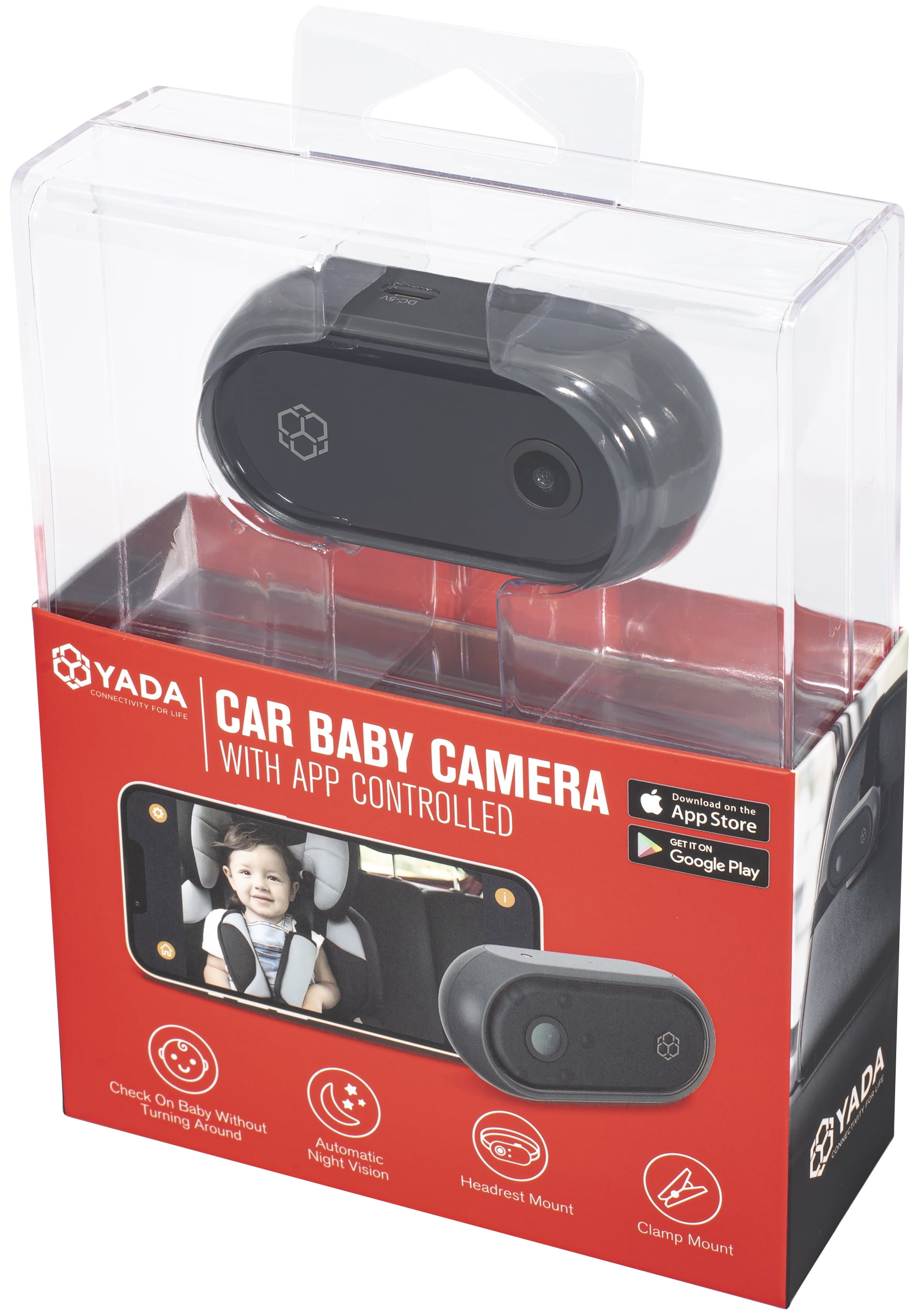 YADA Wireless in-Car FHD 1080P Portable Baby Monitor Camera, Universally Compatible, USB-C, WiFi Connect, App Control and Record, Grey