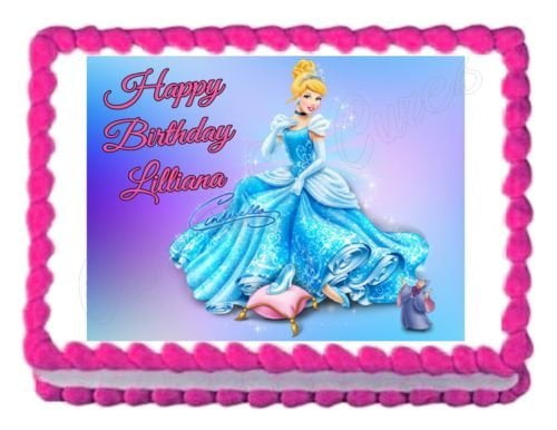 Cinderella Birthday Party Edible Cake Topper 1//4 FROSTING sheet