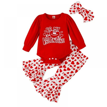 

Toddler Baby Girl Valentines Day Outfit Crewneck Long Sleeve T-Shirt Top Heart Bell Pants Spring Clothes