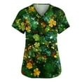 thumbnail image 2 of Women's St Patrick's Day Scrub Tops Short Sleeve V Neck Printed Workwear Top Shamrock Casual Uniform with Pocket 2026 Green M, 2 of 6