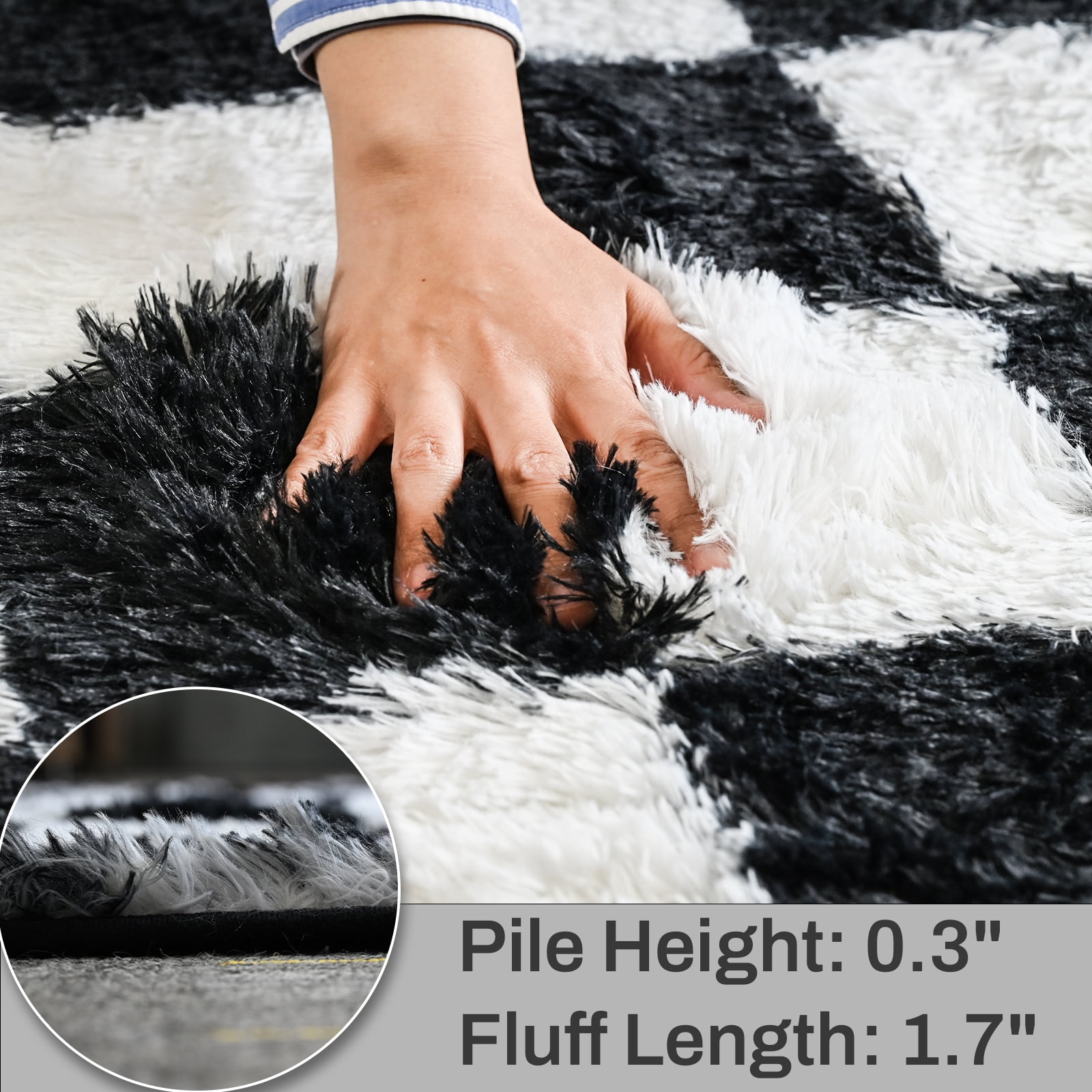 Pentantan 5ft x 8ft Shag Area Rugs for Living Room, Classic Checkered Fluffy Bedroom Carpet, Black & White