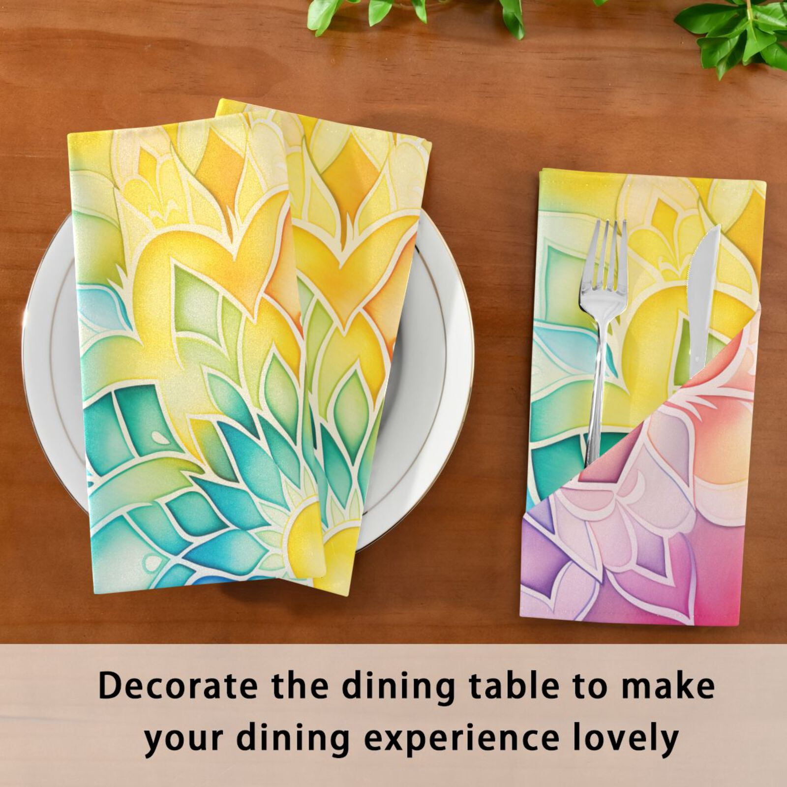 JSTEL Rainbow Mandala Colorful Cloth Napkins Set of 6, 20x20 Inch Washable and Reusable Napkin for Decoupage Dinner Party Everyday Use