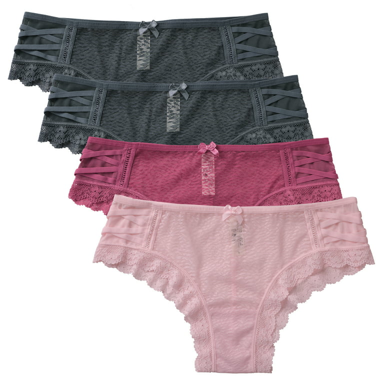 Charmo Women Lace Underwear Cheeky Bikini Panties Black Pack of 4