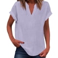 thumbnail image 2 of Inverlee Cotton Linen Short Sleeve Tshirts for Women Summer Casual Notch V Neck Basic Tees Trendy Relax Fit Solid Color Tunic Tops, 2 of 5