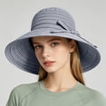 thumbnail image 2 of Cutuoiiu Summer Striped Pattern Wide Brim Bucket Hat for Women, Breathable Woven Sun Hat Decorated With Elegant Bow, Beach Travel Outdoor Vacation Sun Shade Hat, 2 of 7