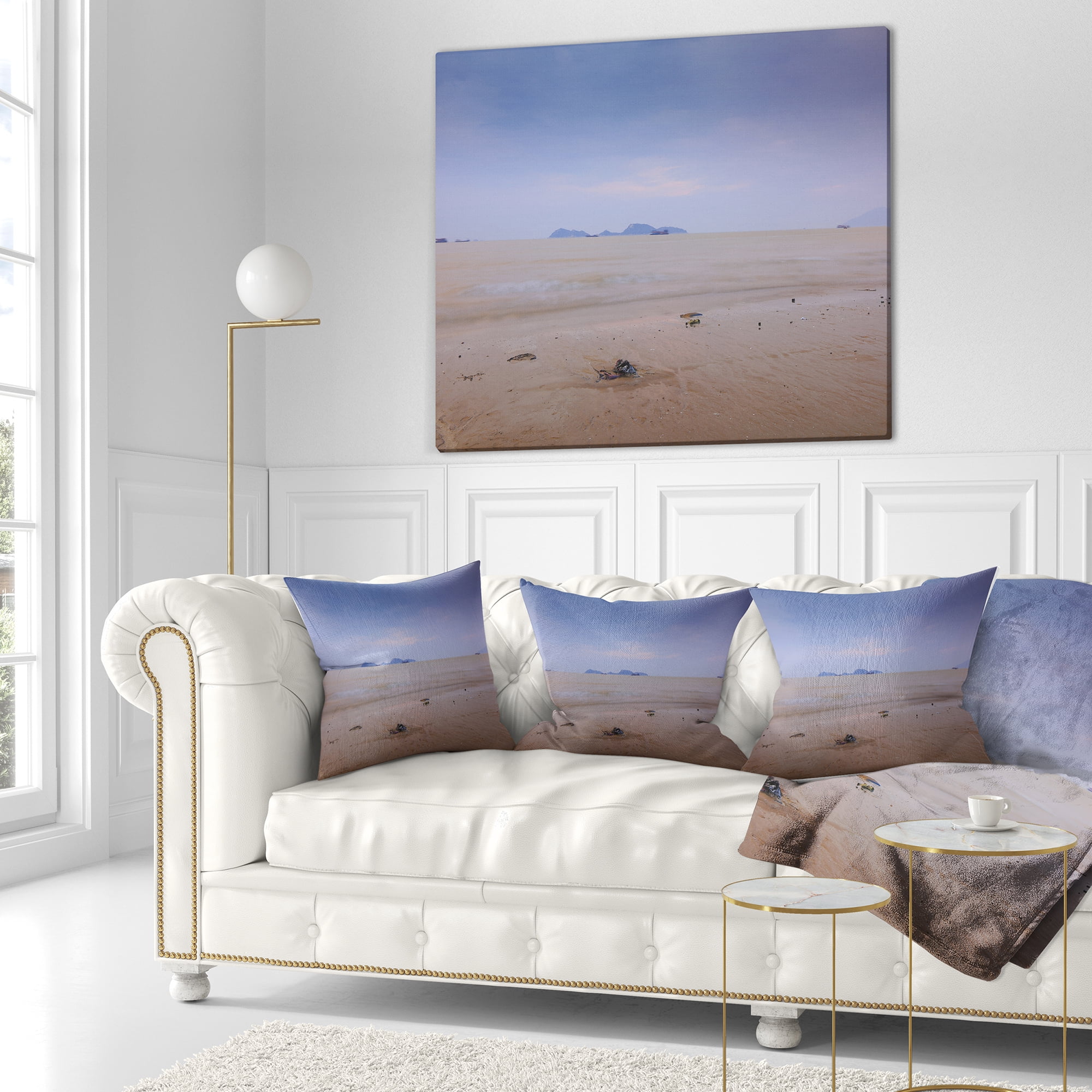 Designart Soft Blue Sunset at Lung Kwu Tan Beach - Landscape Printed Throw Pillow - 16x16