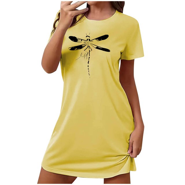 Tauxra Chemise de Nuit à Manches Courtes pour Femme, Coupe Ample, Robe de Sommeil Décontractée avec Imprimé sur la Poitrine, Chemise de Nuit Douce et Respirante pour Femmes, Grande Taille P-TTG