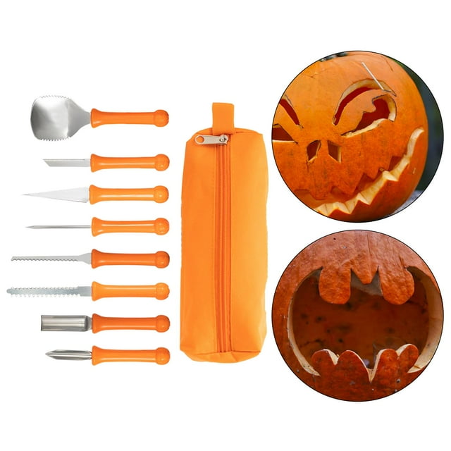 Kit de herramientas para tallar calabazas Halloween, 8PCS Juego de tallado profesional resistente, Herramienta para esculpir de acero inoxidable Cuchi Baoblaze plantillas para tallar calabazas