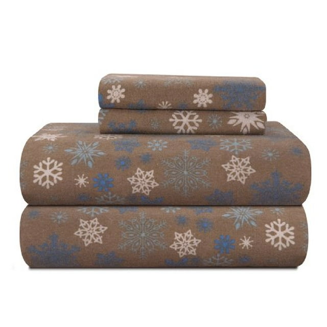 Pointehaven Ensemble de Feuilles de Flanelle Imprimées de Poids Lourd Très Grand Snow Flakes/Tan