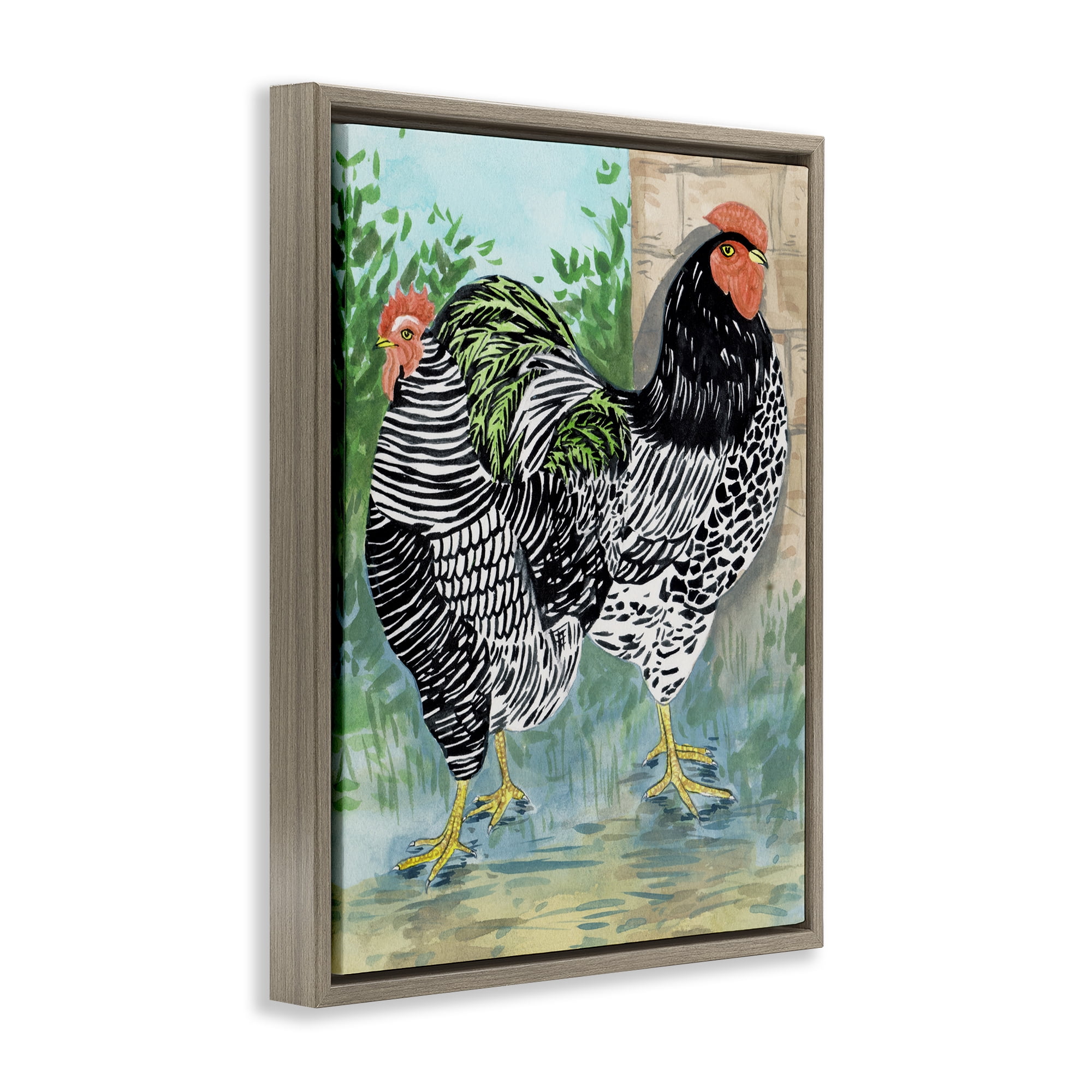 Stupell Industries Patterned Farmhouse Hens Animals Painting Brown Floater Framed Canvas Art Print Wall Art, 25 x 31