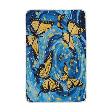 Wobogo Butterfly Starry Night Flannel Fleece Bed Blanket as Bedspread Coverlet Sofa Blankets (90x60in) Soft Lightweight Warm and Cozy