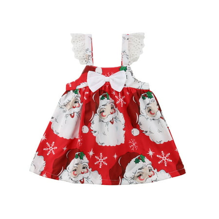 Baby Girls Christmas Ruffle Sleeve Snowman Bowknot Dress Snowflake Xmas Santa Claus Tutu Princess Dress
