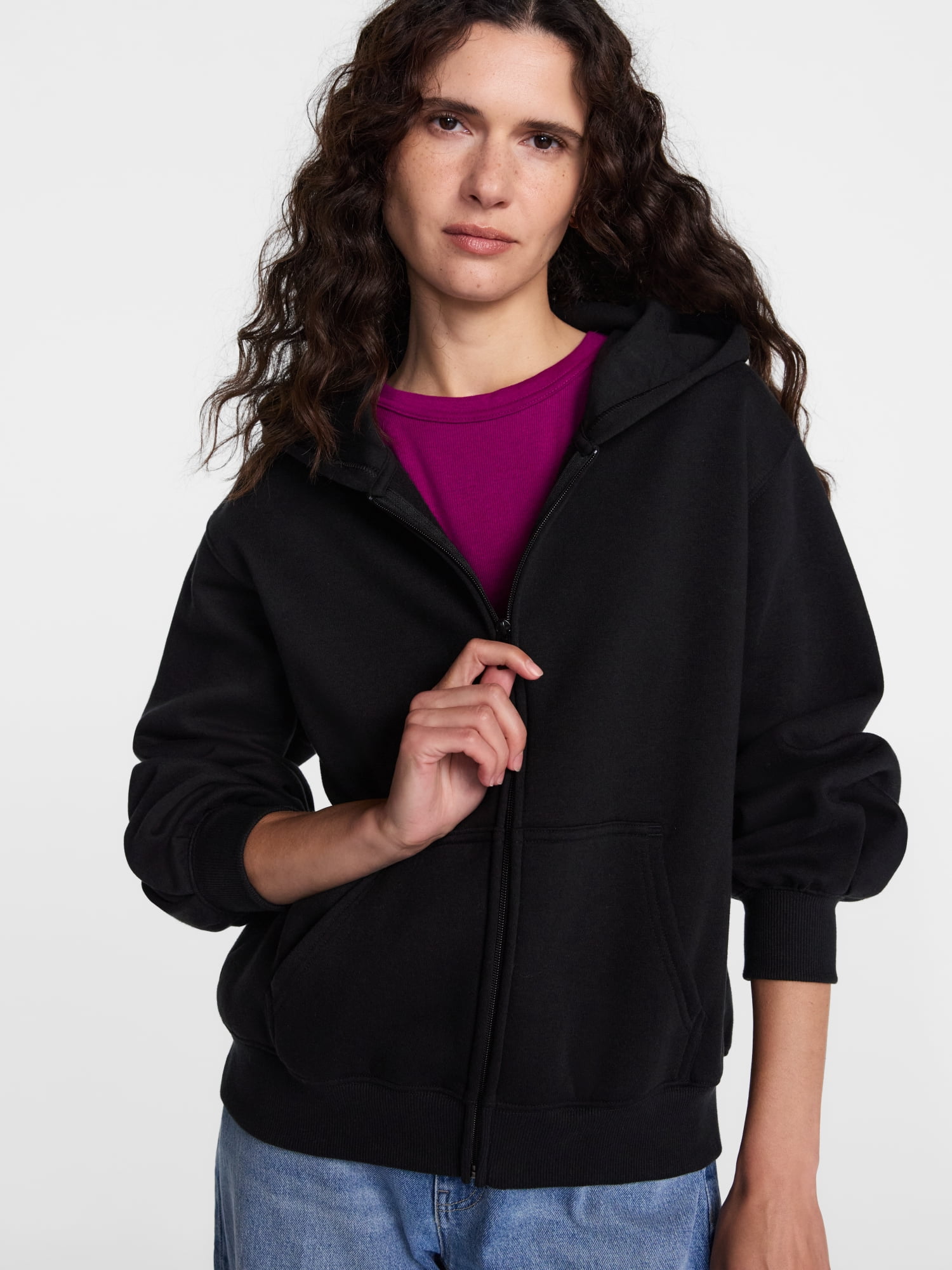 Scenario Women's and Women's Plus Zip Front Fleece Hoodie Jacket, Sizes XS-4X