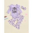 thumbnail image 2 of Suealasg 3Pcs Baby Girl Fall Outfits Long Sleeve Letter Print Romper + Daisy Print Flared Pants + Headband Set 3 6 12 18 24 Months Infant Girls Cute Clothes, 2 of 7