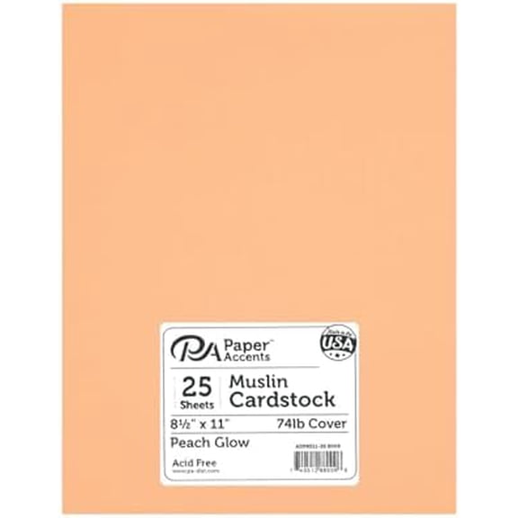 Muslin Cardstock 8.5" X 11" Peach Glow, 74Lb Colored Cardstock Paper for Card Making, Scrapbooking, Printing, Quilling and Crafts, 25 Piece Pack