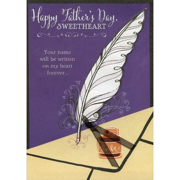 Designer Greetings Tip On Die Cut Feather with Black Bow and Red Gem Hand Decorated Premium Father's Day Card for Sweetheart