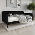 thumbnail image 2 of Home Design Fallon Twin Daybed with Linen Upholstery, Foam Padding, Square Arms, Biscuit-Style Button Tufting, Stylish Seating and Sleeping Solution, Black, 2 of 12
