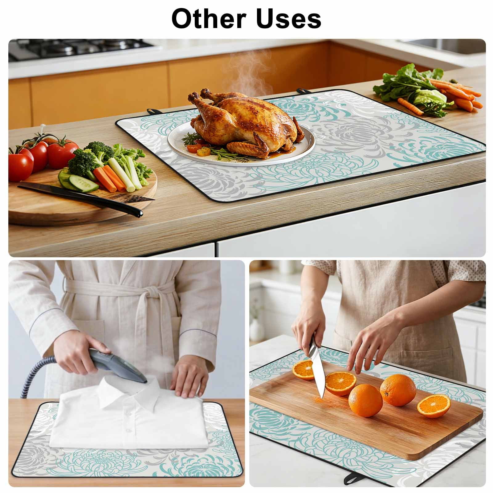 Aqua White Stove Top Cover for Electric Stove, Heat-proof & Non Slip Glass Top Stove Cover Protector, Abstract Grey Chrysanthemum Flower Floral Kitchen Flat Cooktop Rubber Mat 31x24 Inches