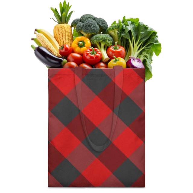 Retro Plaid Canvas Tote Bag Buffalo Checkered Pattern Vintage Style Geometric Design Rustic Aesthetic Cute Reusable Foldable Shopping Tote